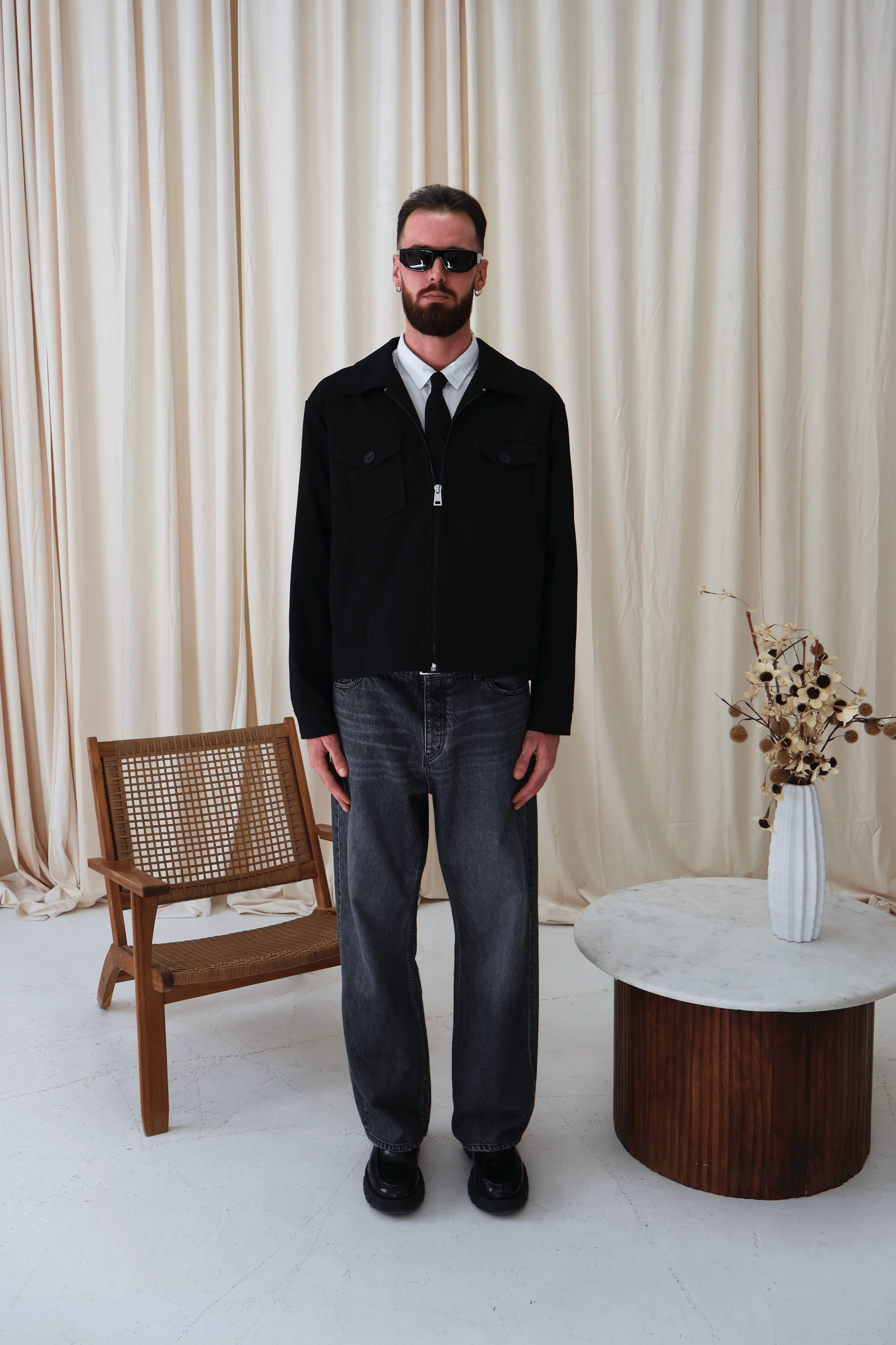 Straight black denim pants